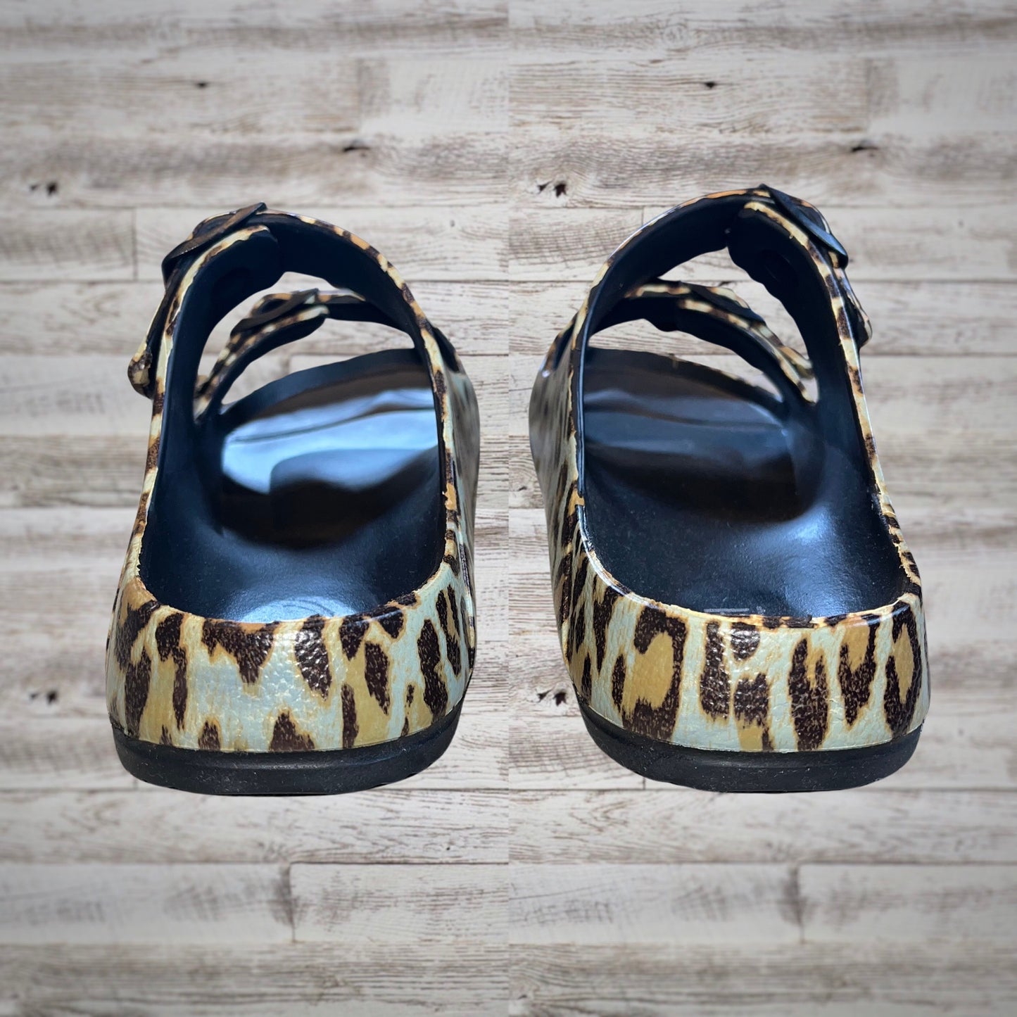 Hey Girl Leopard Print Slip On Rubber Slide Sandals