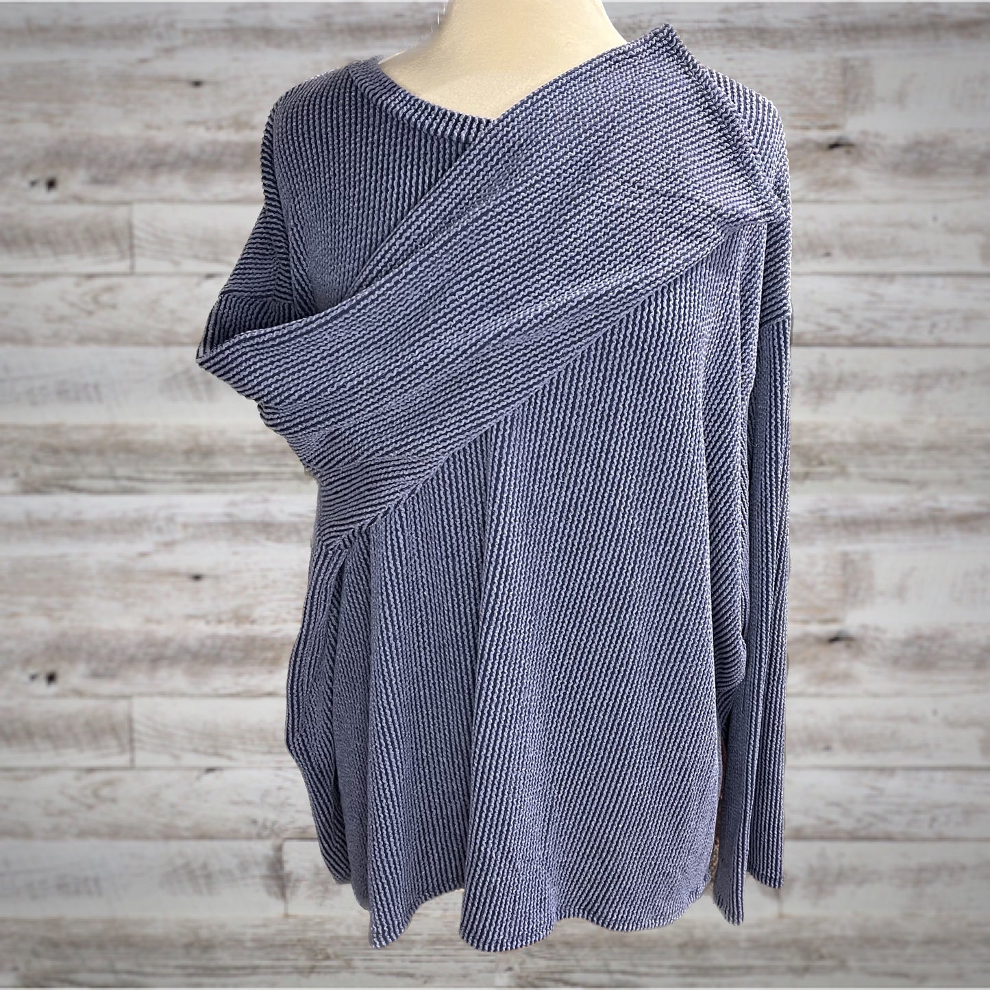 PLUS Oversized Navy Textured Long Sleeve Tee