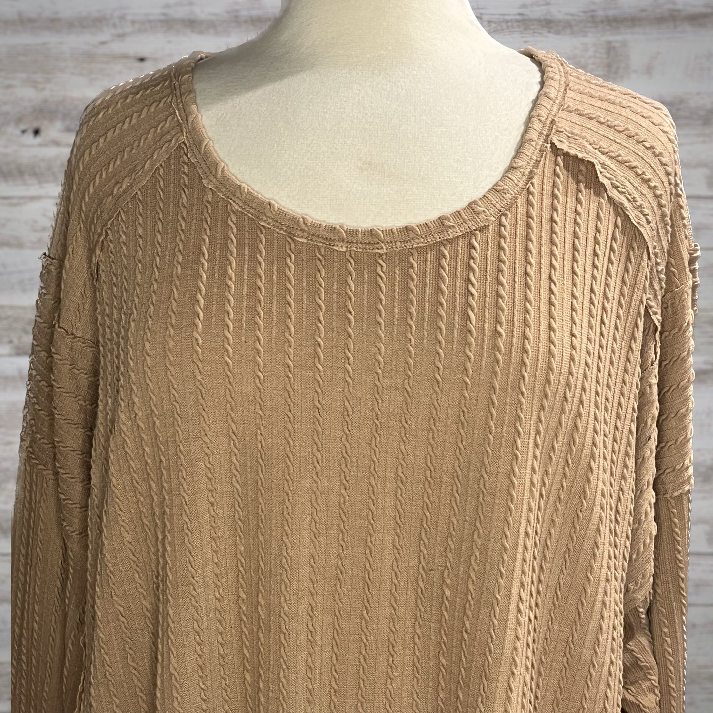 PLUS Lightweight Cable Knit Tunic Top in Camel
