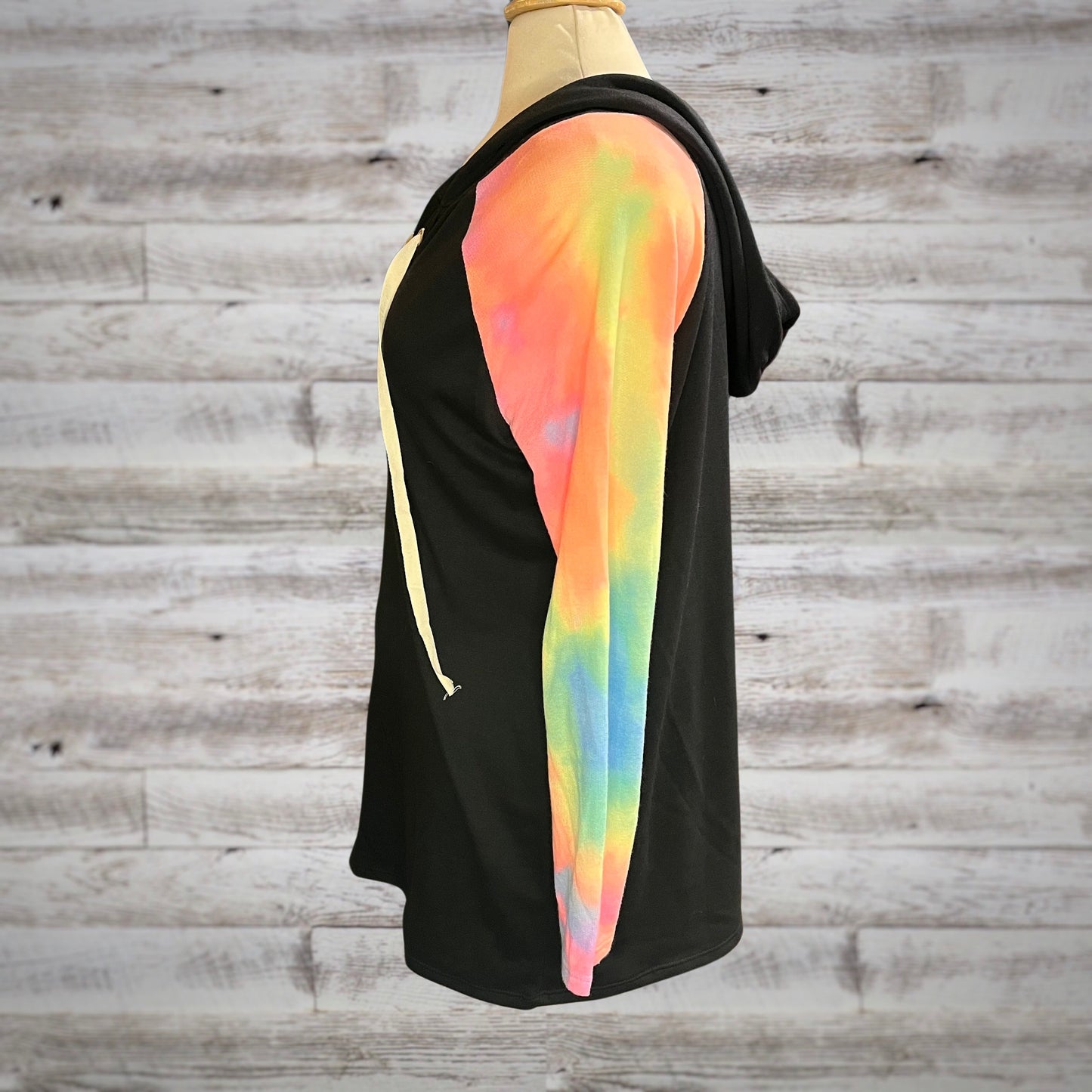 Soft Knit Tie-Dye Lace Up Hoodie in Black