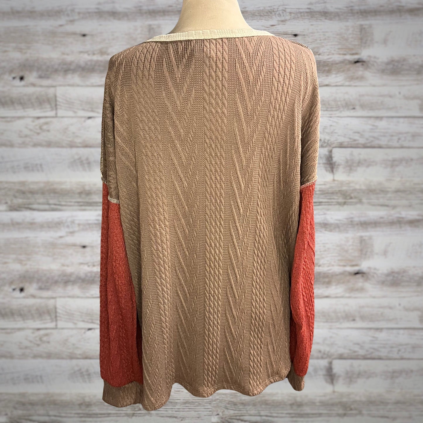 PLUS Cable Knit Henley Thermal in Rapsberry/Brown