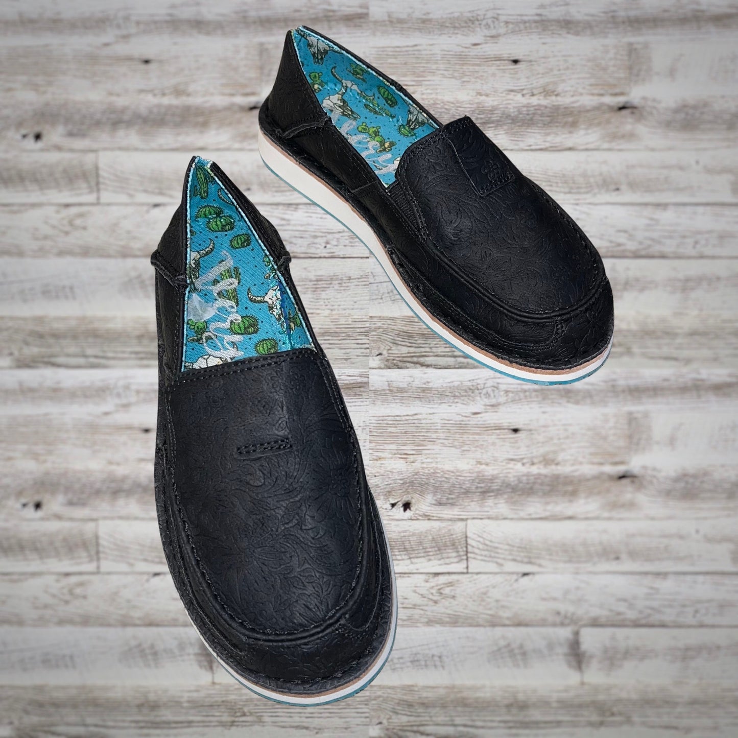 Very G Tooled Leather Slip On Shoes in Black