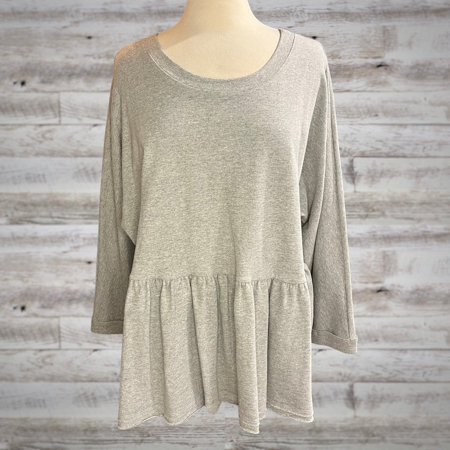Heathered Gray Peplum Waist Long Sleeve Sweatshirt