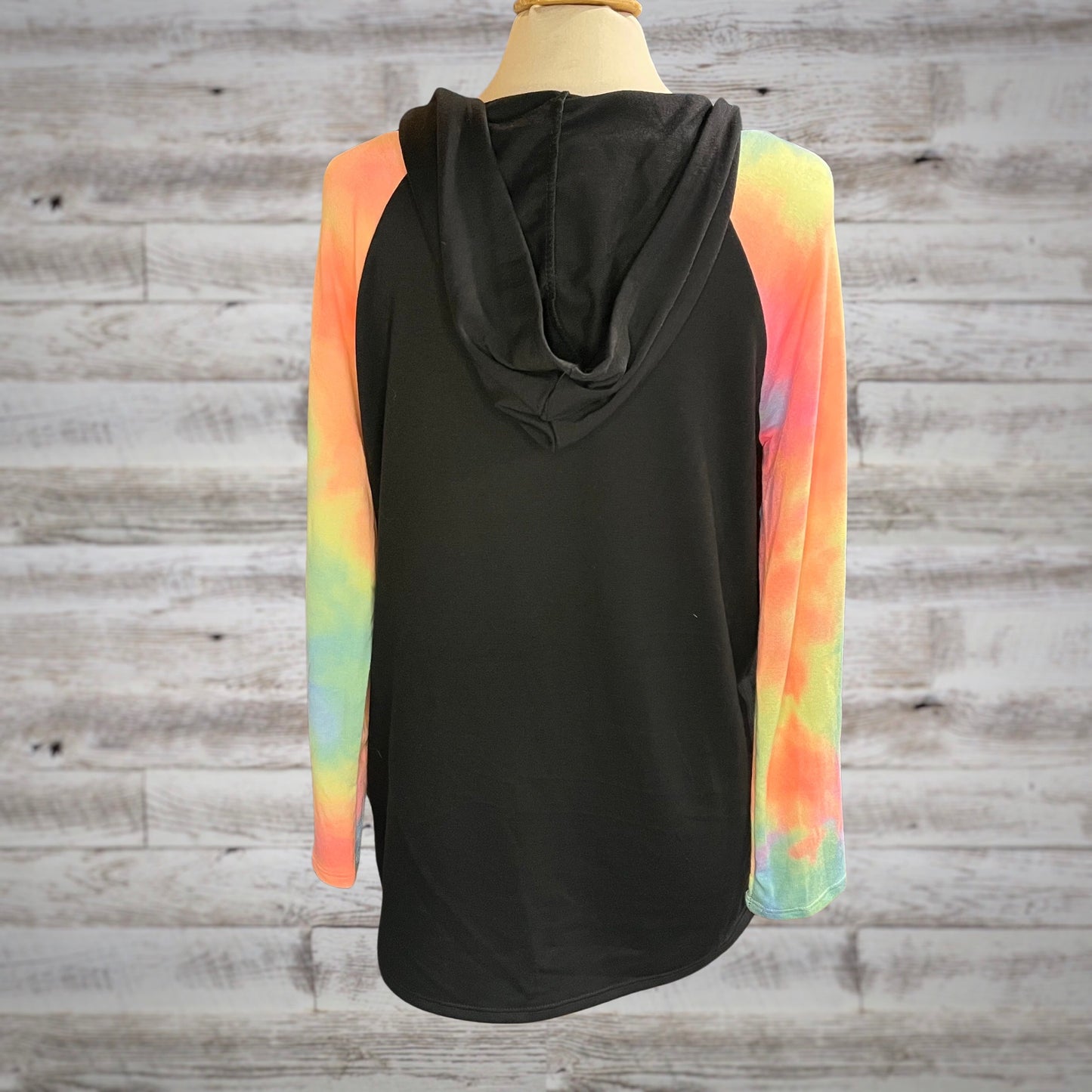 Soft Knit Tie-Dye Lace Up Hoodie in Black