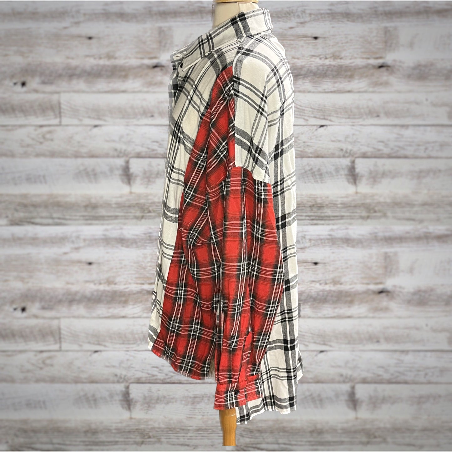 PLUS High Low Colorblock Winter Plaid Flannel Shirt