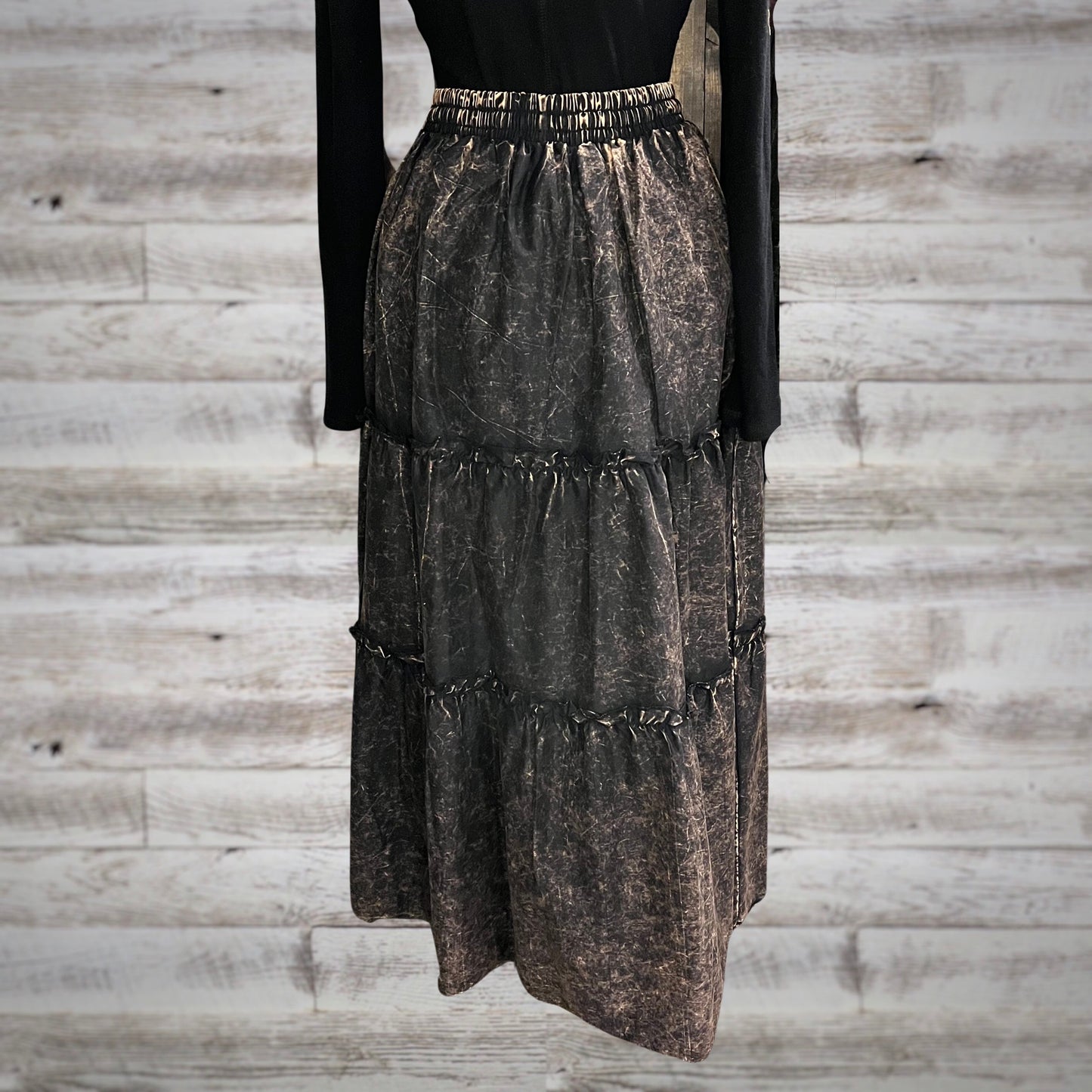 Free Spirit Acid Wash Tiered Peasant Maxi Skirt