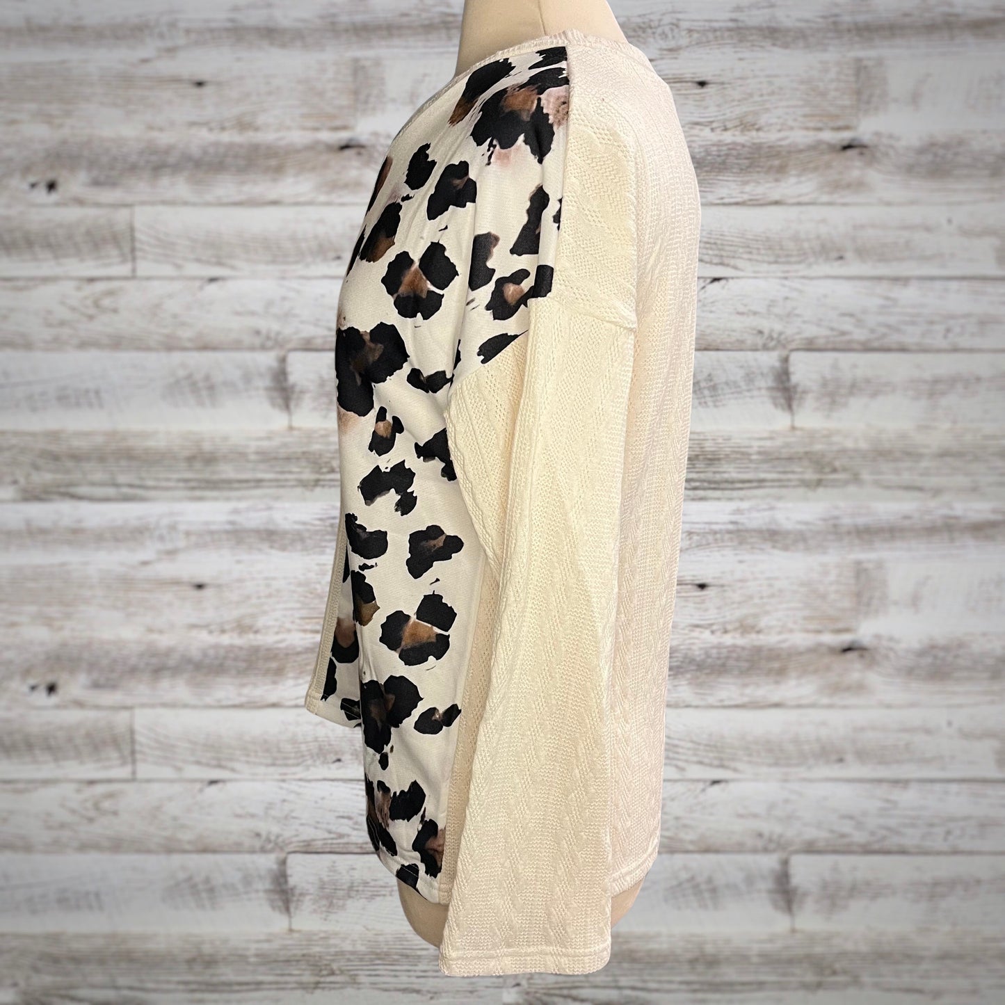 Wild Side Leopard and Cable Knit V Neck Sweater
