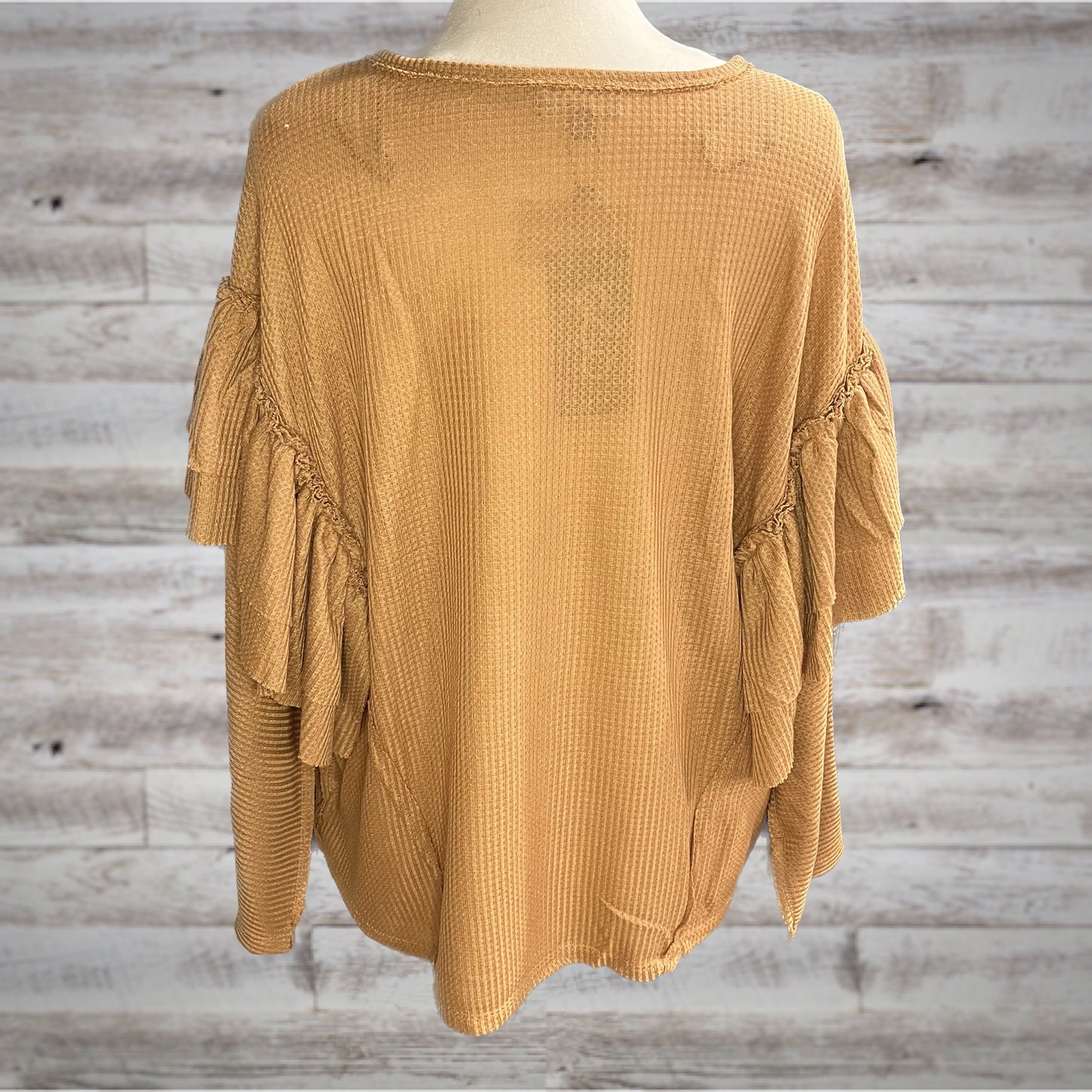 Ruffled Waffle Knit Long Sleeve Top in Pumpkin Spice