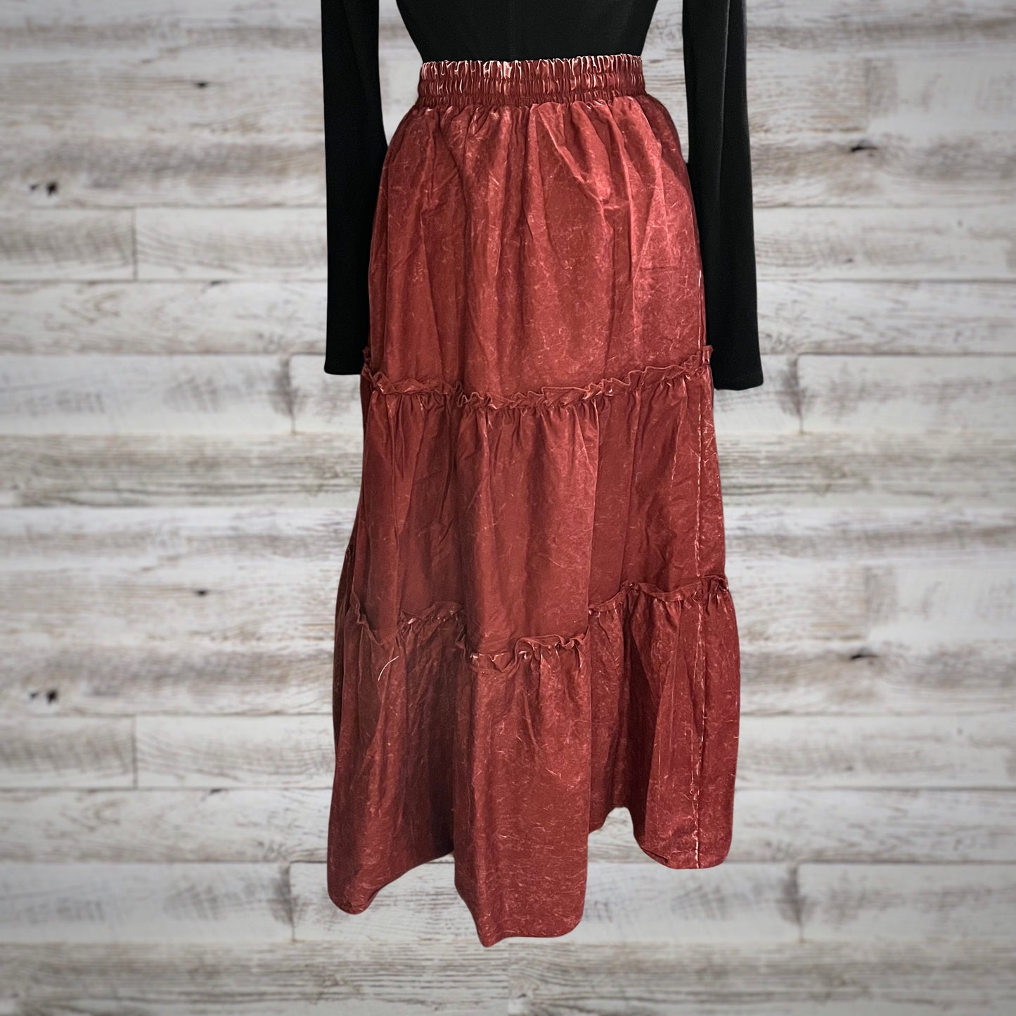 Free Spirit Acid Wash Tiered Peasant Maxi Skirt