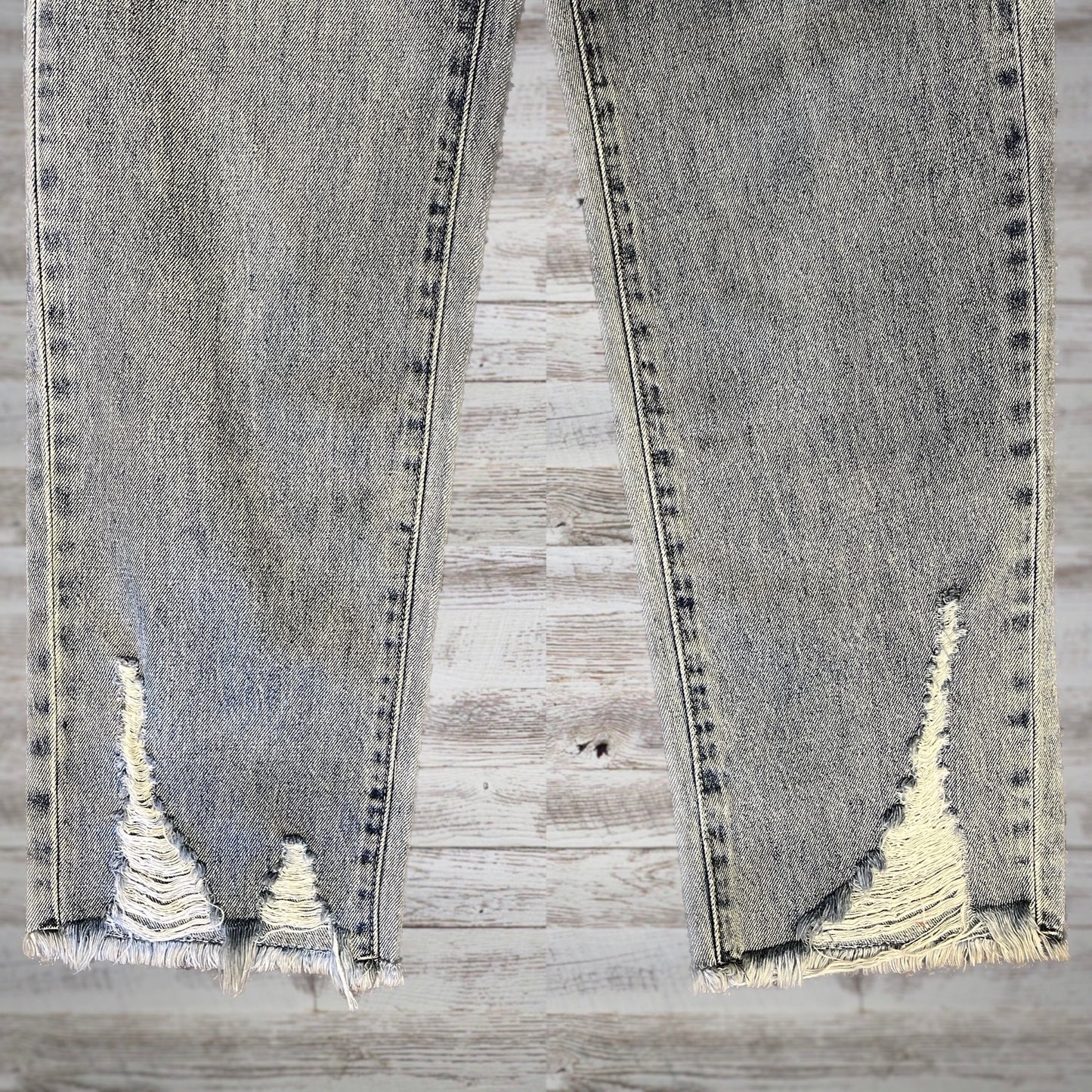 PLUS Leopard Mom Jeans in Distressed Light Wash