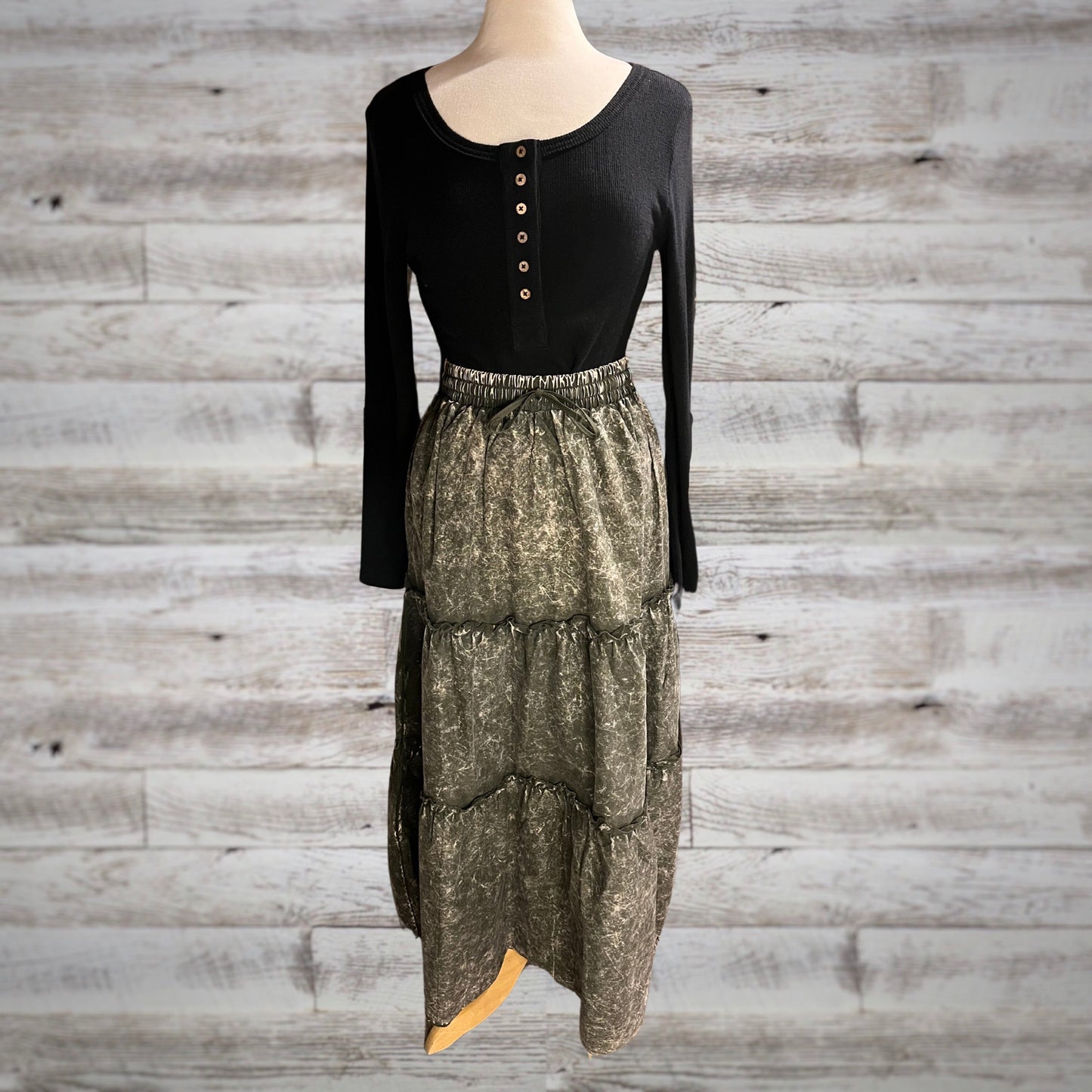 Free Spirit Acid Wash Tiered Peasant Maxi Skirt