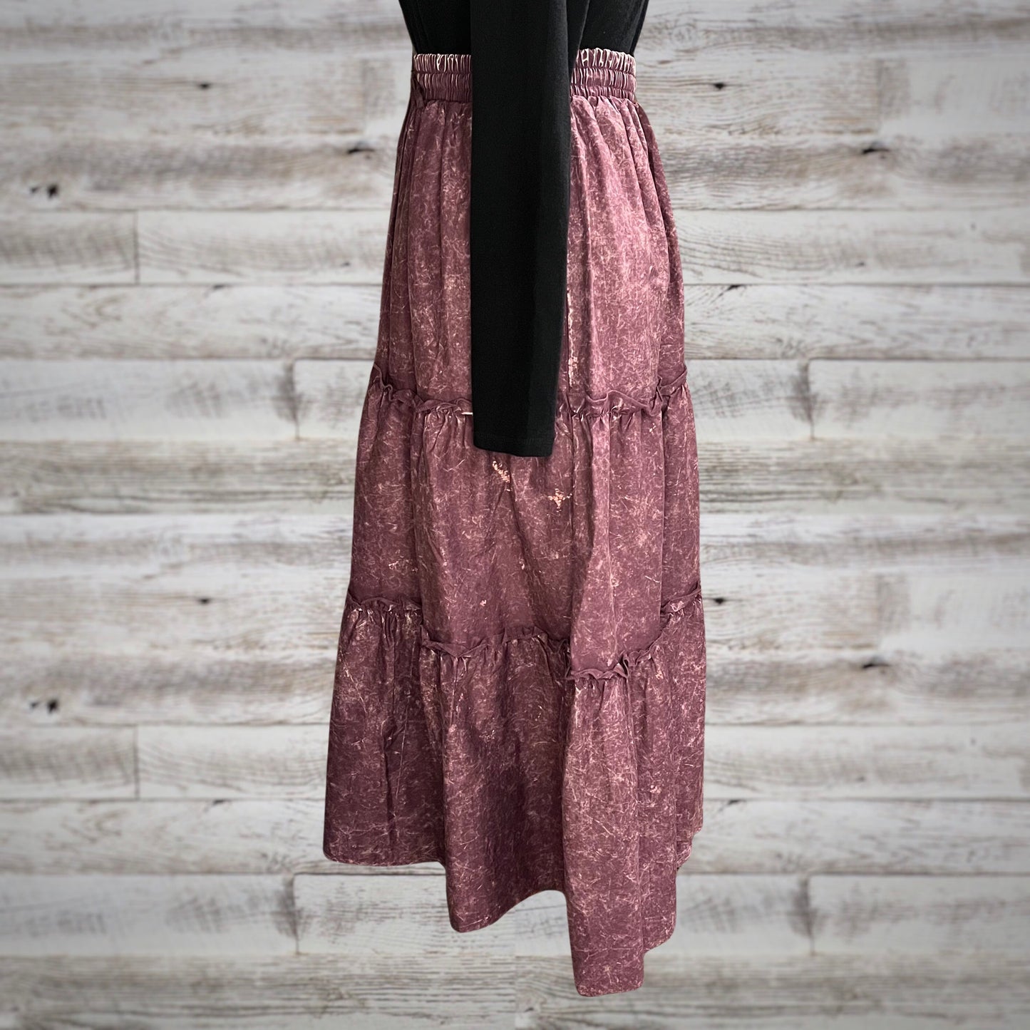 Free Spirit Acid Wash Tiered Peasant Maxi Skirt