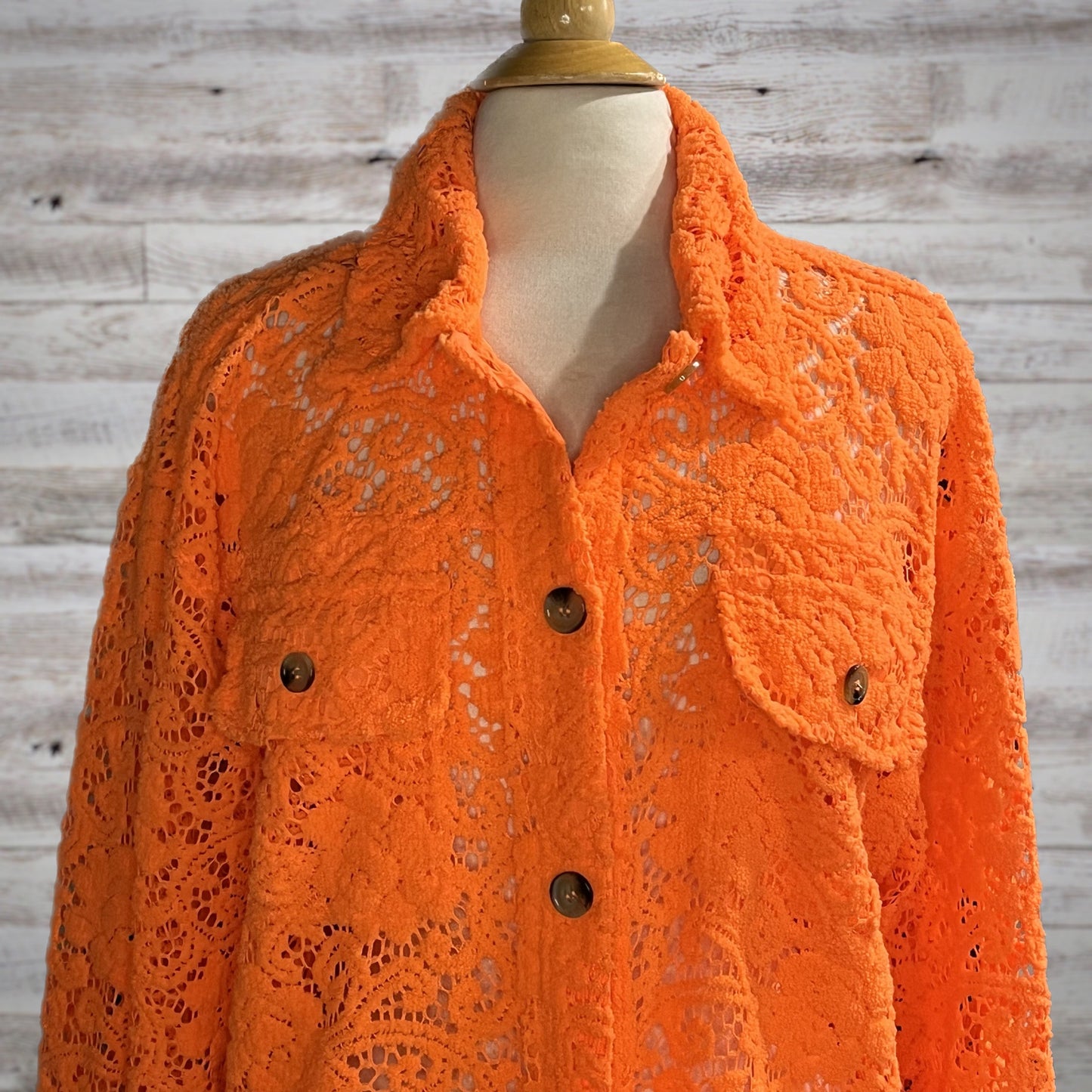 Spring Neon Sheer Floral Lace Shacket Top