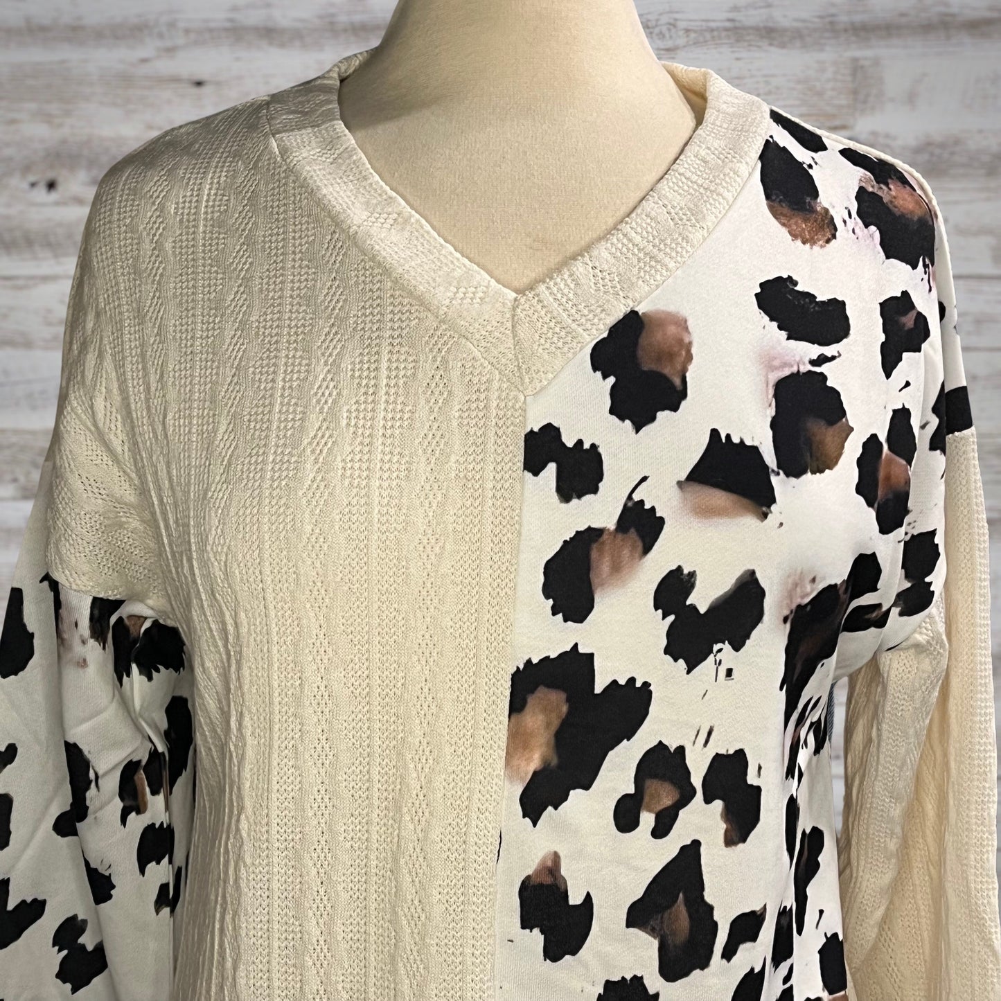 Wild Side Leopard and Cable Knit V Neck Sweater