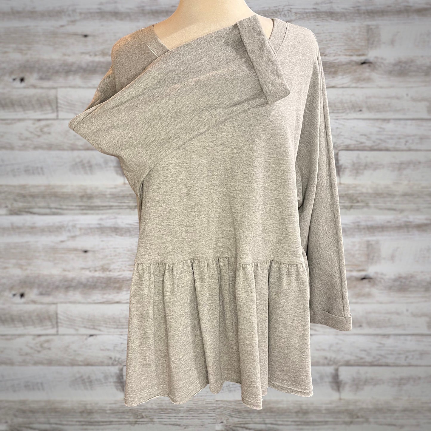 Heathered Gray Peplum Waist Long Sleeve Sweatshirt