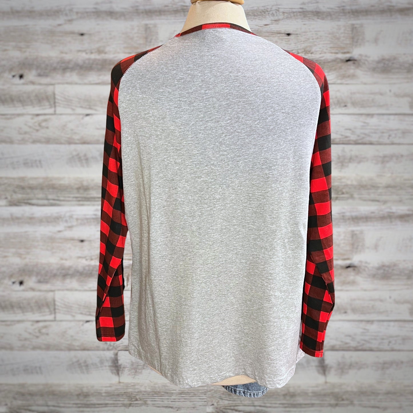 #MomLife Buffalo Plaid Stretchy Baseball Tee
