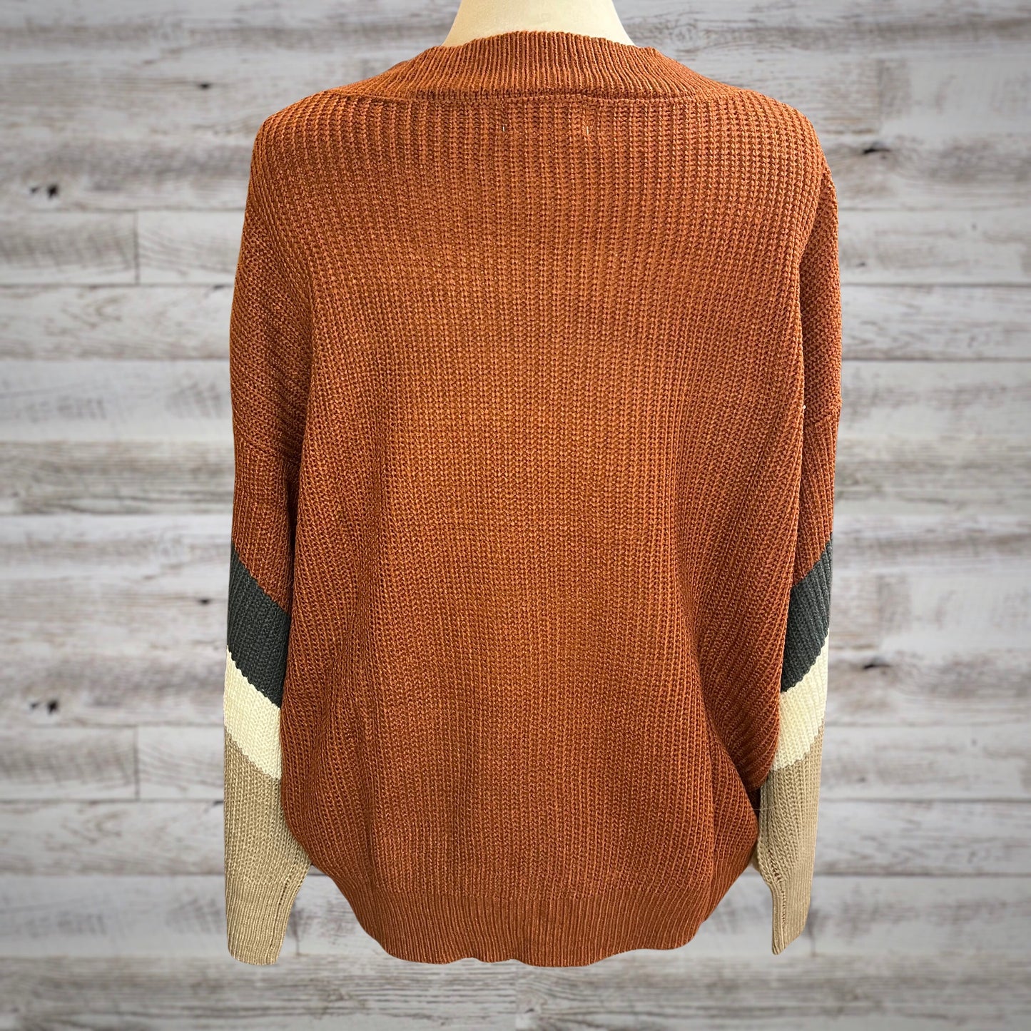 Oversized Burnt Orange V Neck Colorblock Sweater