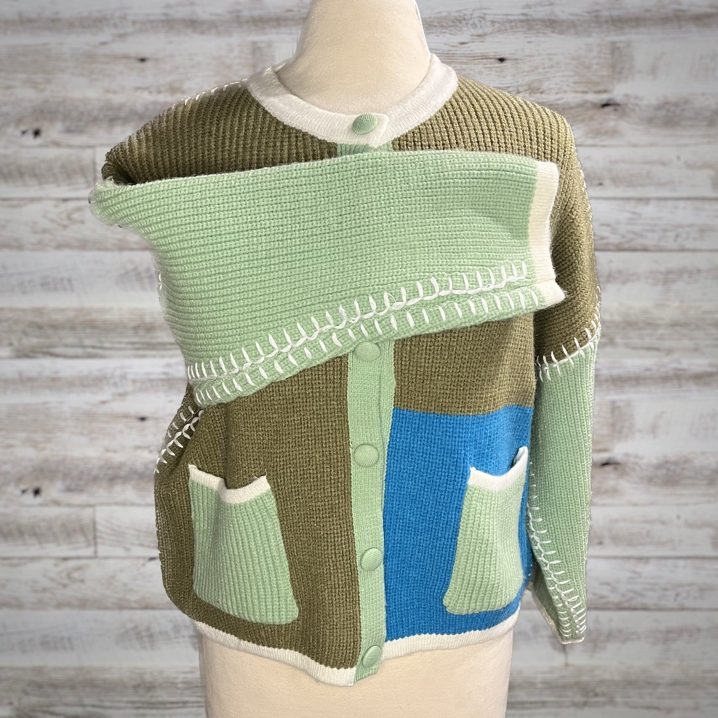 Stitched Up Colorblock Button Down Cardigan Sweater
