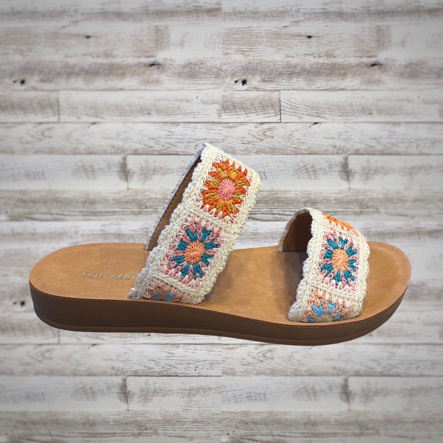 Top Moda Crochet Granny Square Slip On Slide Sandals