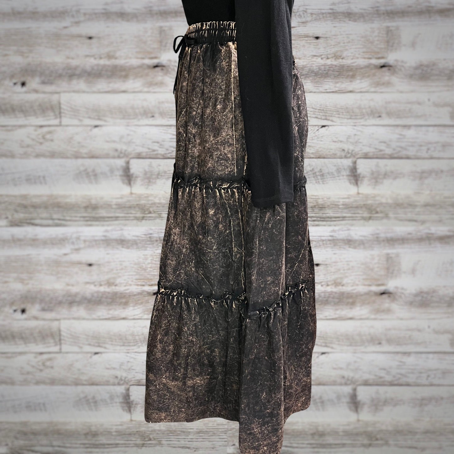 Free Spirit Acid Wash Tiered Peasant Maxi Skirt