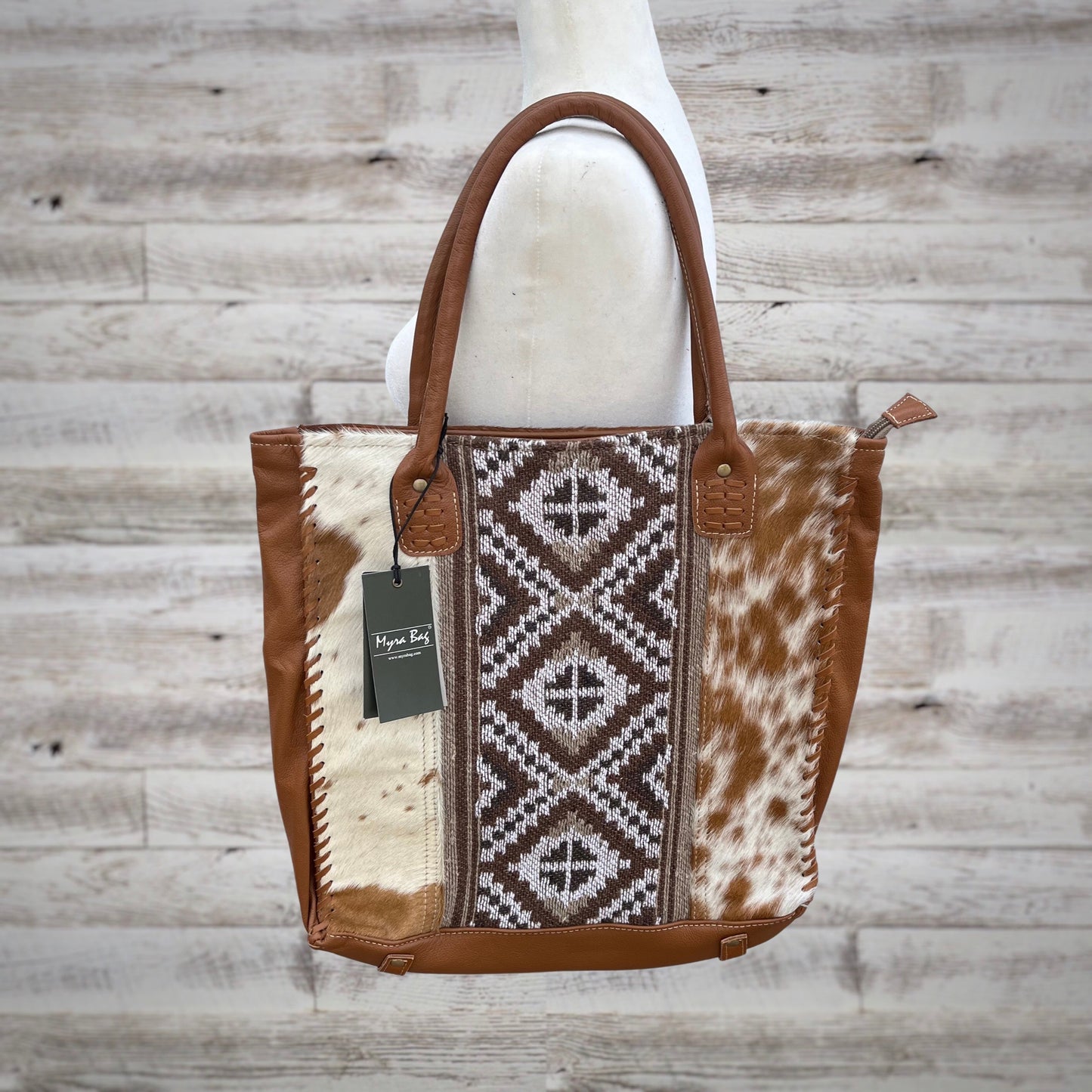 Myra Bag Elisa Woven and Calfhair Leather Tote