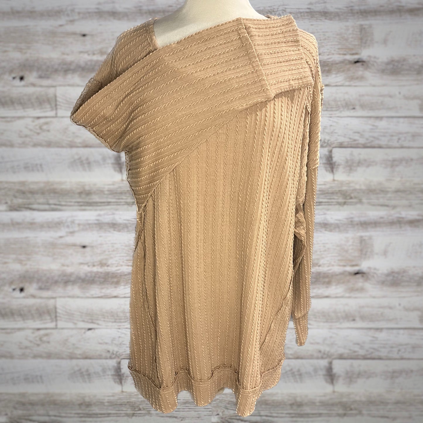 PLUS Lightweight Cable Knit Tunic Top in Camel
