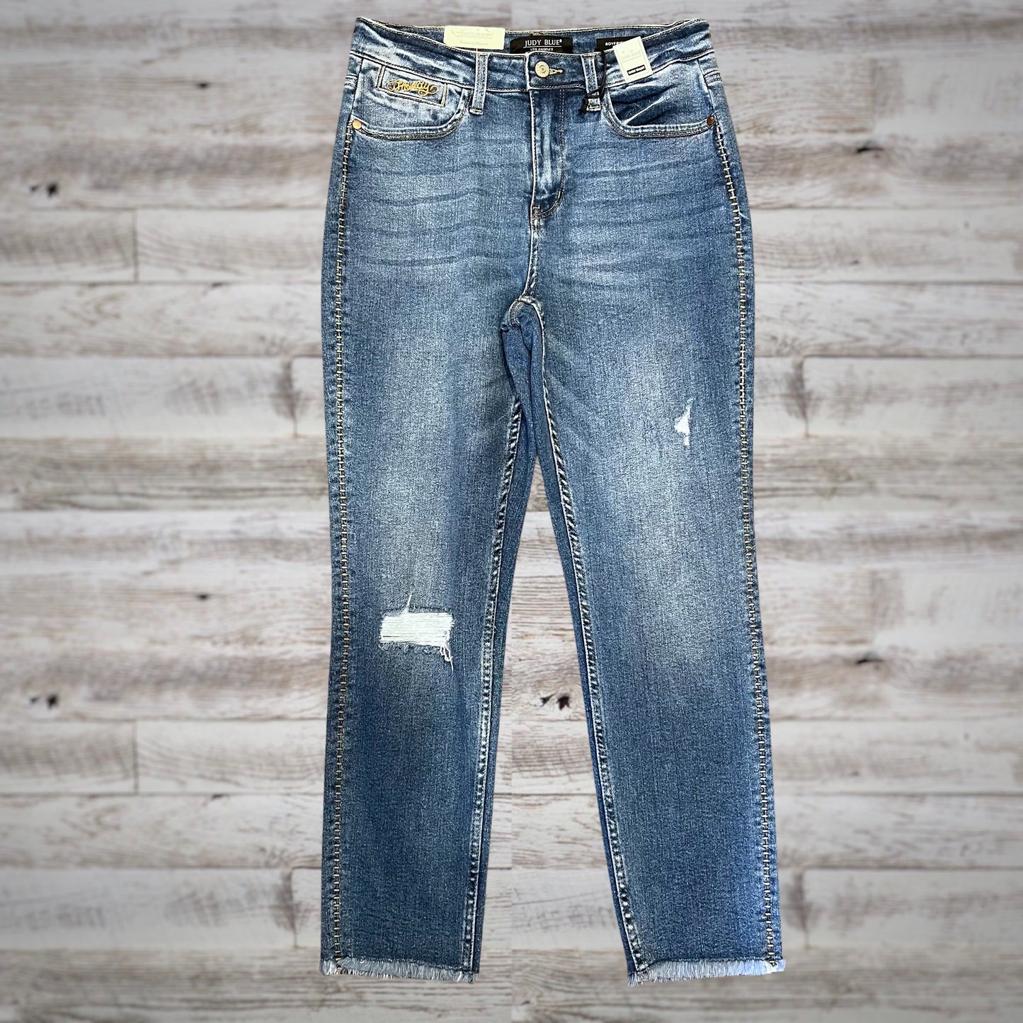 PLUS Judy Blue "Howdy" Stitched High Rise Boyfriend Jeans