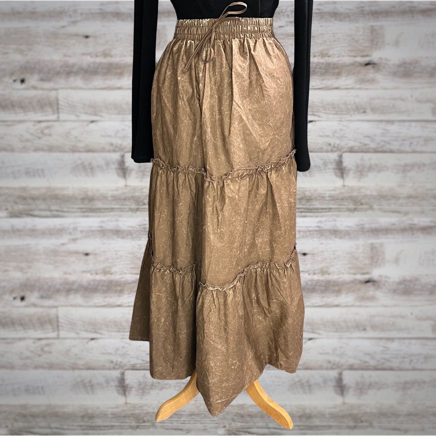 Free Spirit Acid Wash Tiered Peasant Maxi Skirt