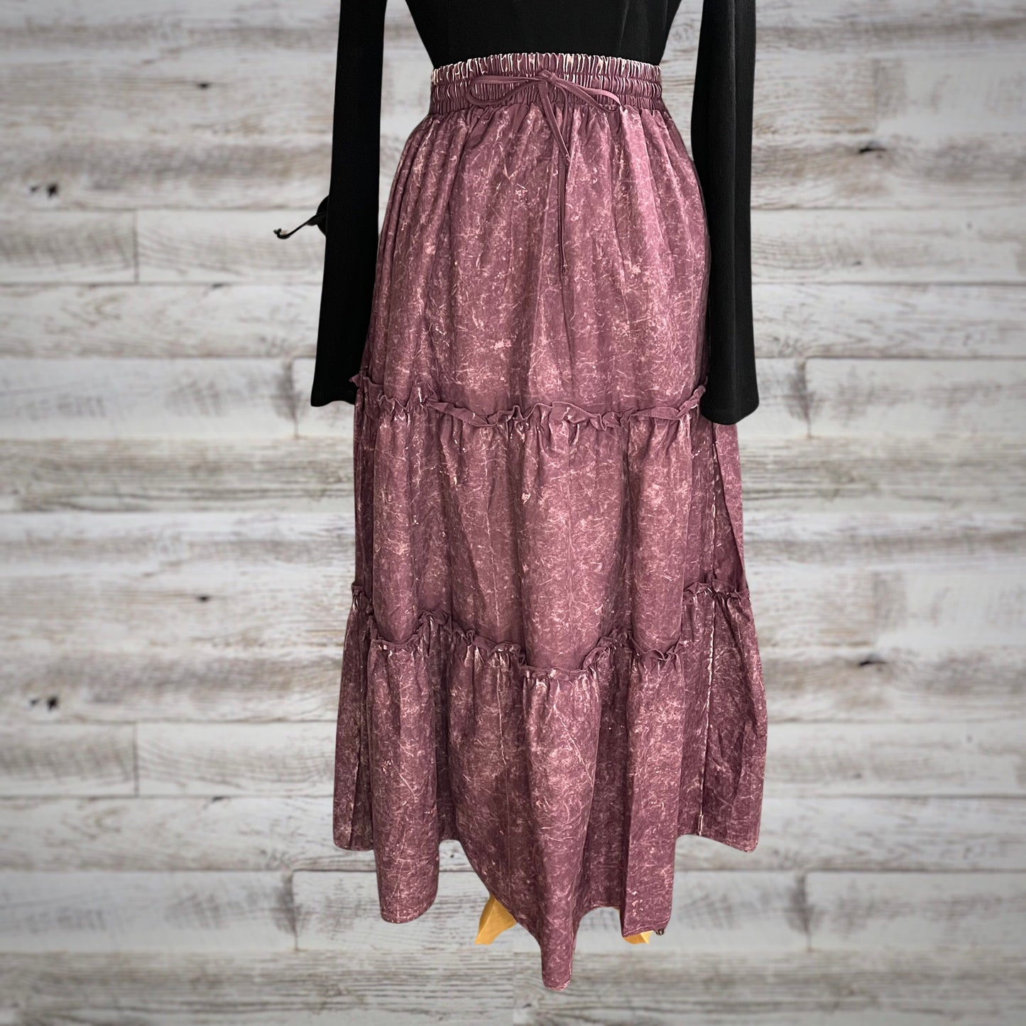 Free Spirit Acid Wash Tiered Peasant Maxi Skirt