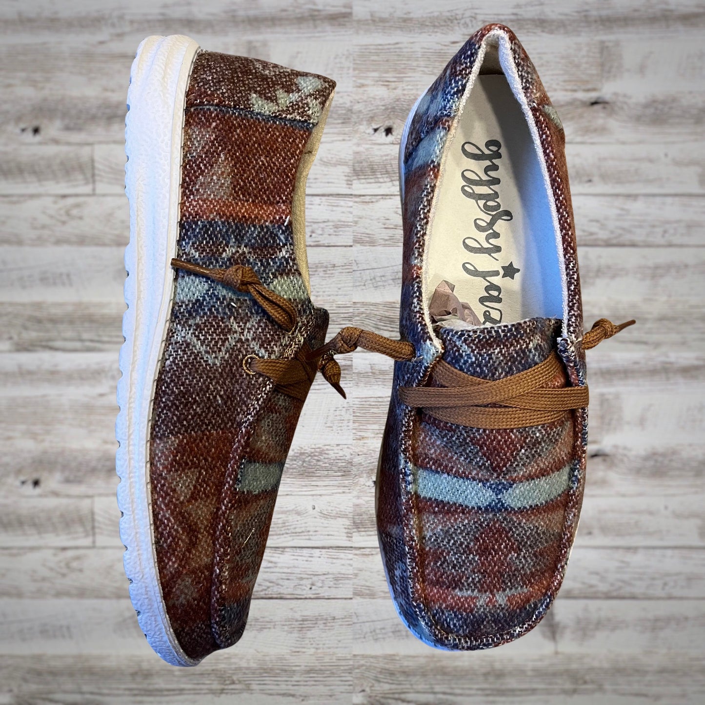 Gypsy Jazz Western Print Slip On Shoes in Rust