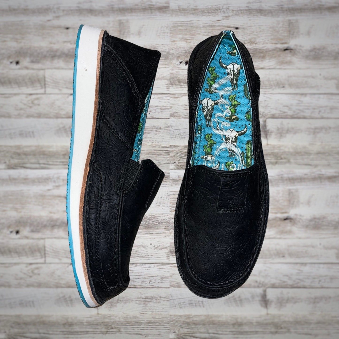 Very G Tooled Leather Slip On Shoes in Black