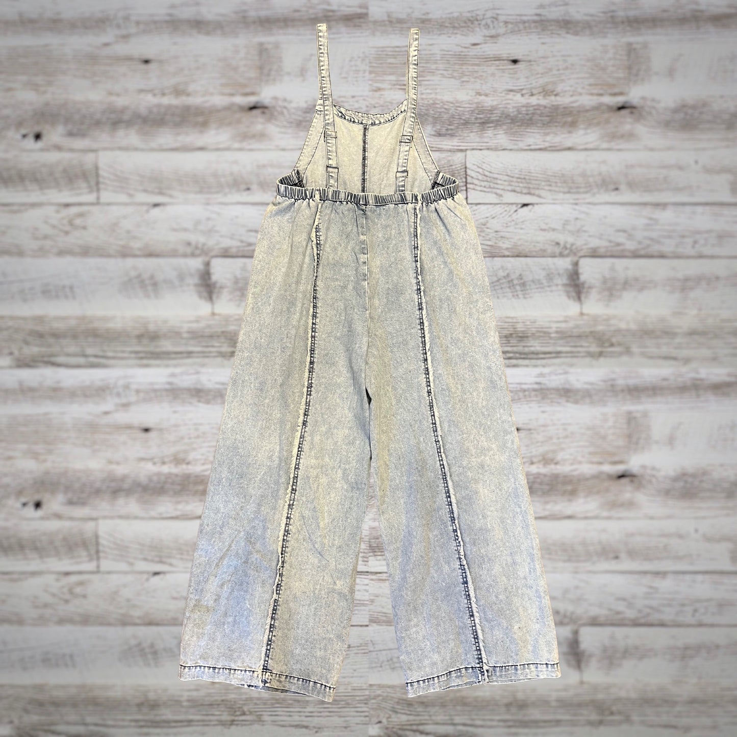 Denim Wide Leg Baggy Overalls in Light Wash