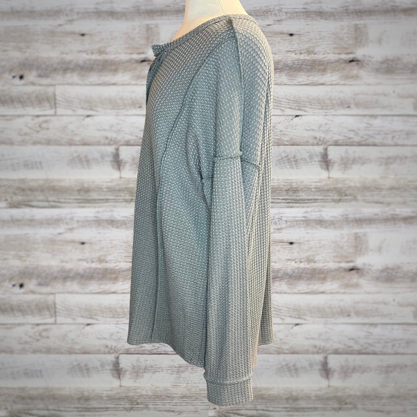 PLUS Waffle Knit Long Sleeve Henley Top in Olive