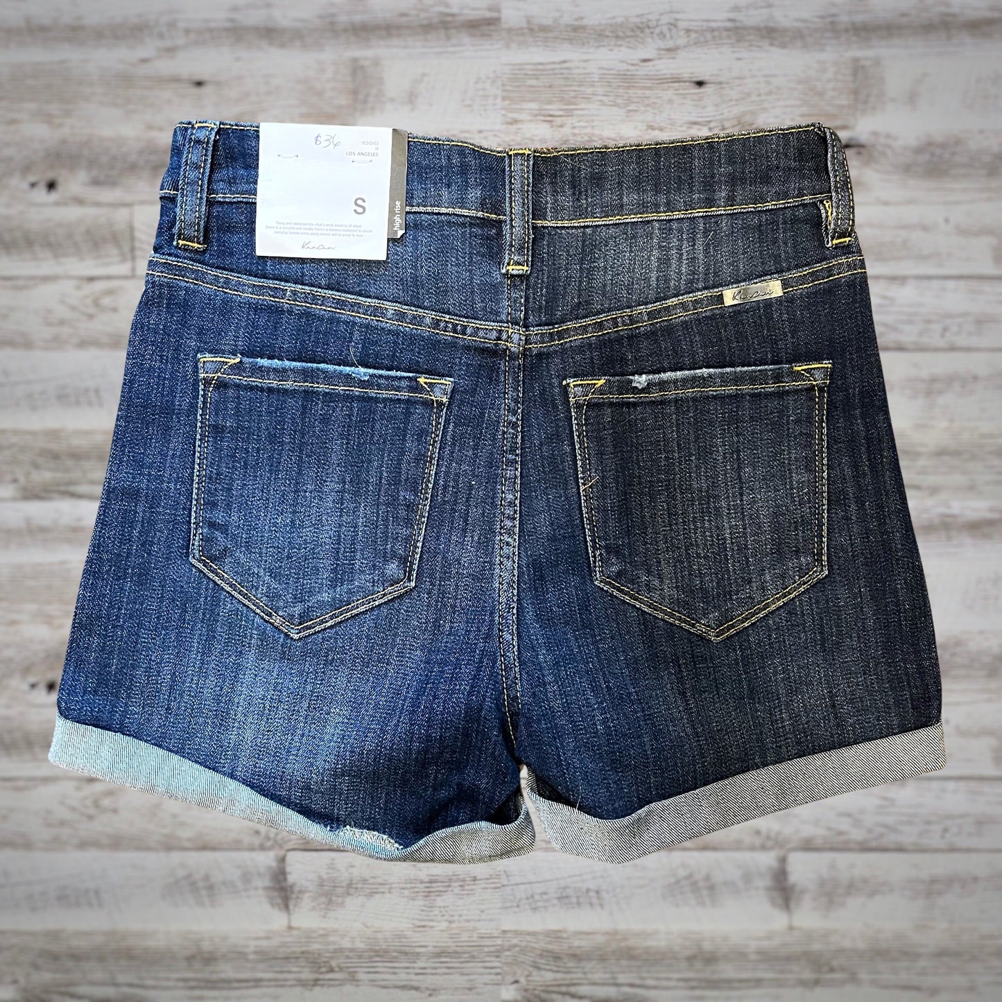 Kancan High Rise Cuffed Dark Wash Jean Shorts