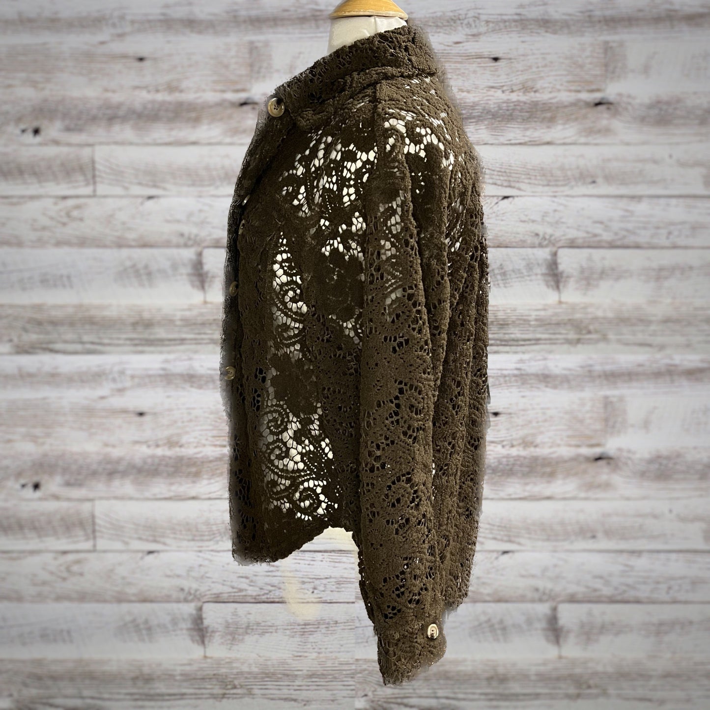 Vintage Sheer Floral Lace Shacket Top in Brown