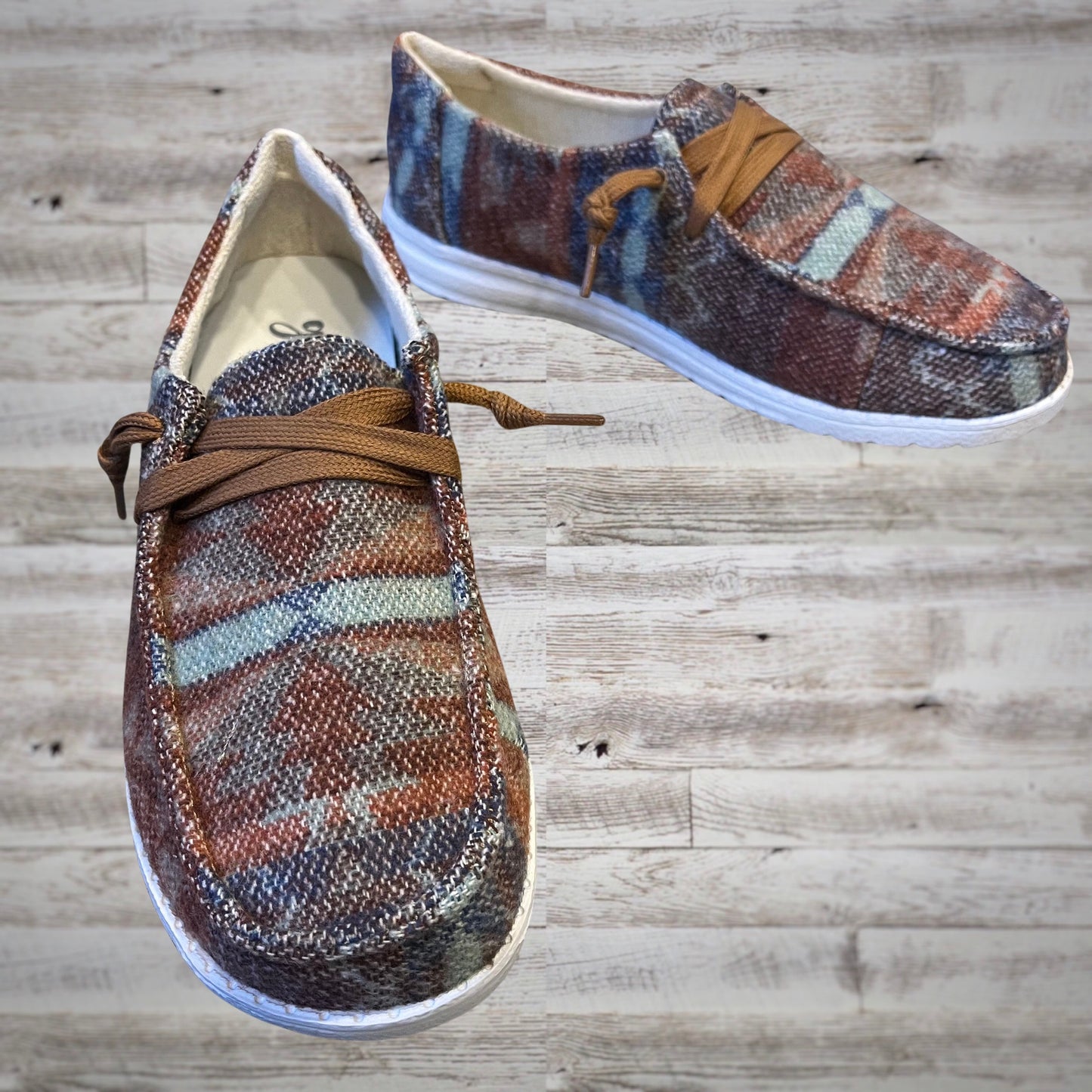 Gypsy Jazz Western Print Slip On Shoes in Rust