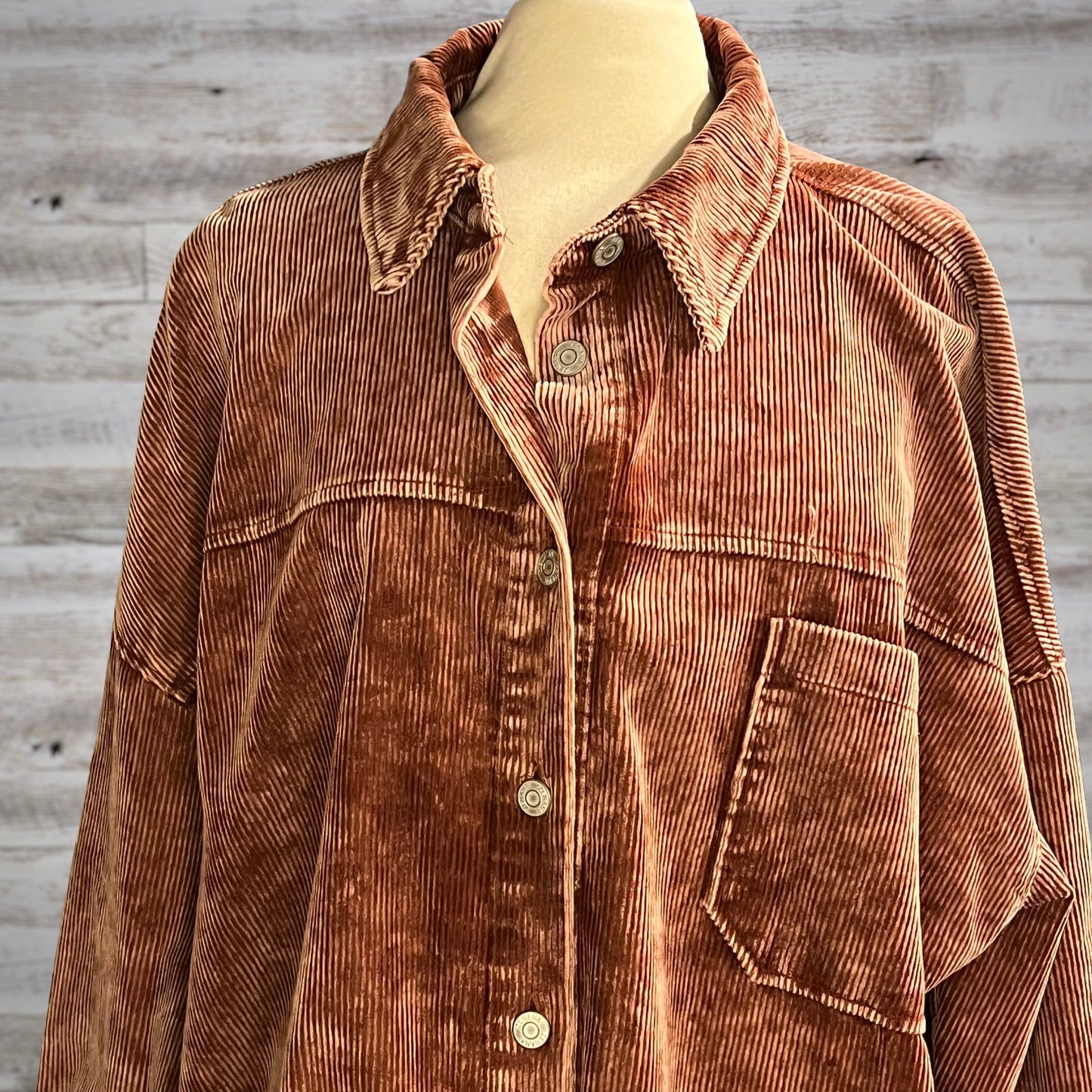 PLUS Comfy Oversized Corduroy Shacket in Sienna