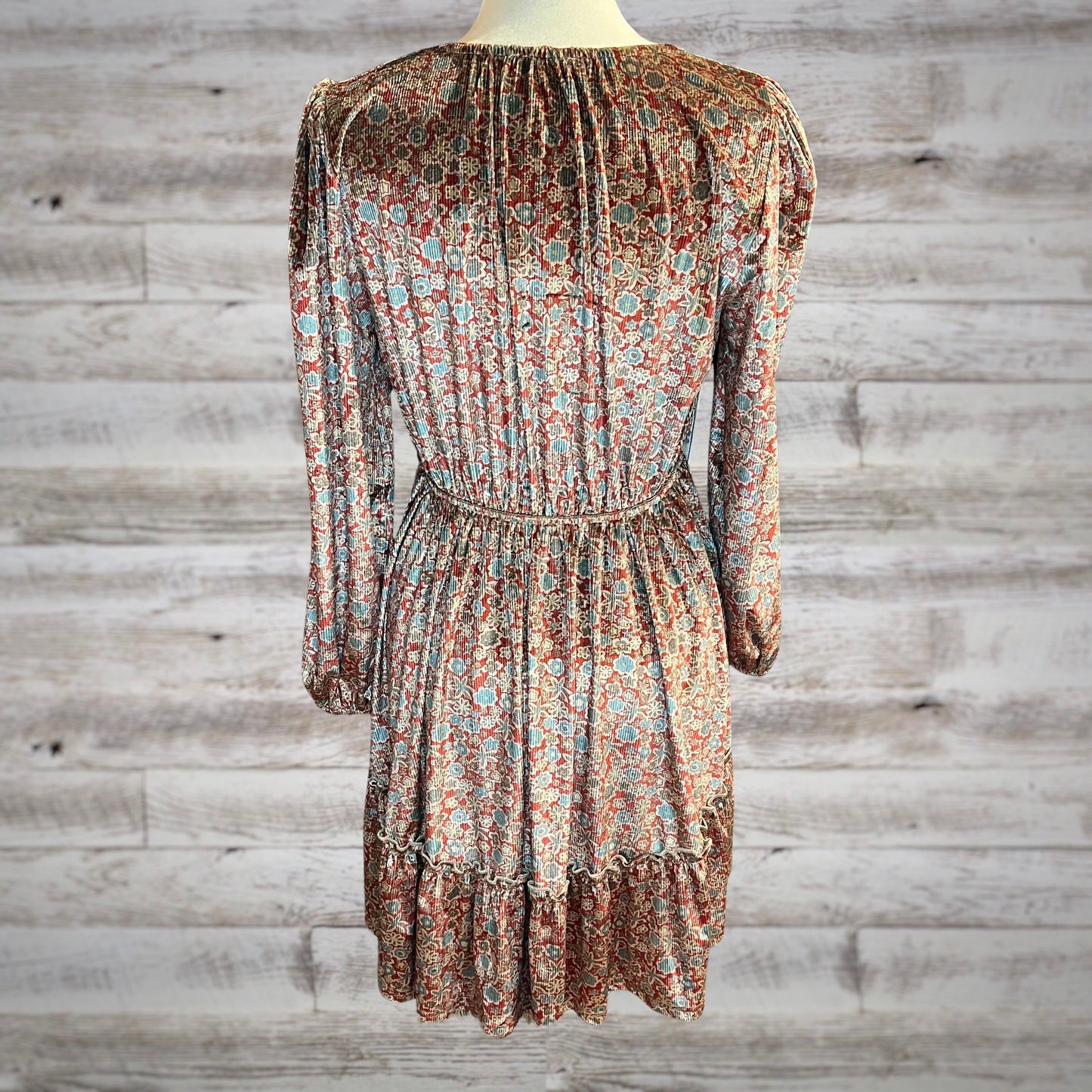 Shimmery Velvet Western Floral Long Sleeve Mini Dress in Red