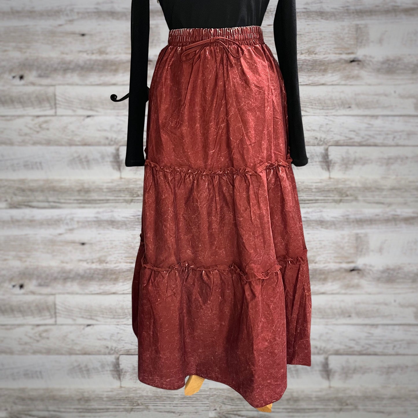 Free Spirit Acid Wash Tiered Peasant Maxi Skirt