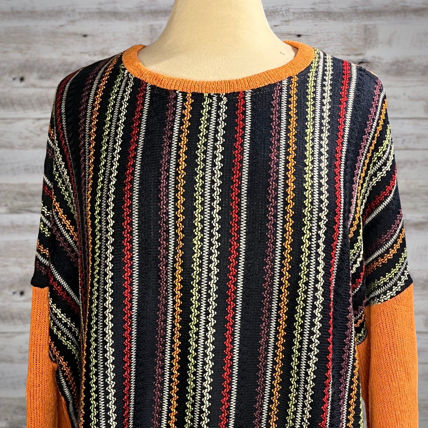 PLUS Multi Stripe Flared Sleeve Pullover Sweater in Orange
