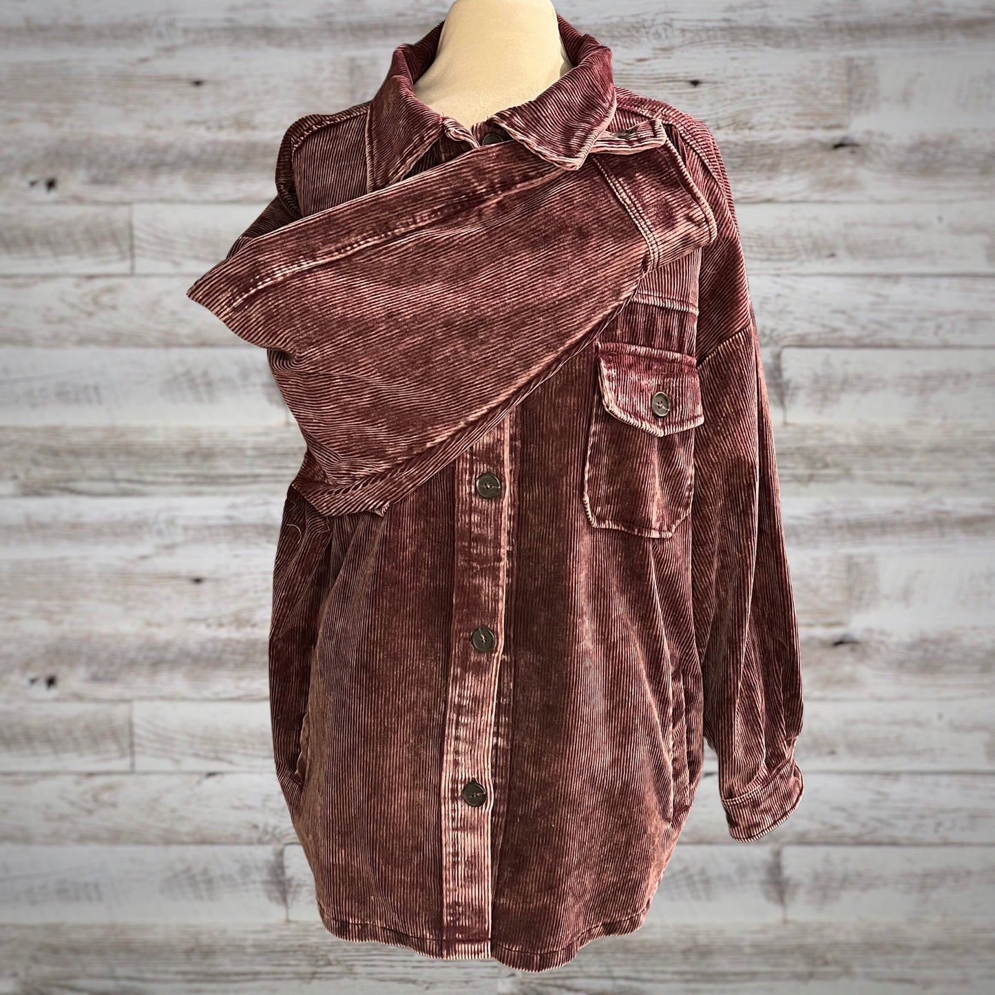 PLUS Comfy Oversized Corduroy Shacket in Plum
