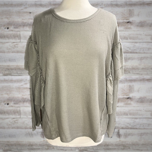 Ruffled Waffle Knit Long Sleeve Top in Sage