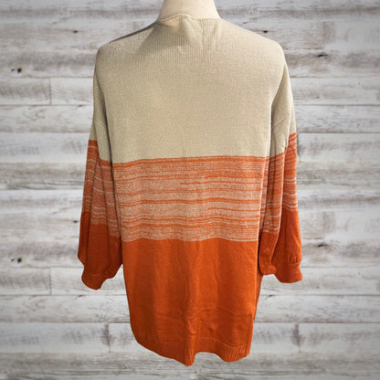 Gradient Pom Pom Lightweight Knit Open Cardigan in Orange/Taupe