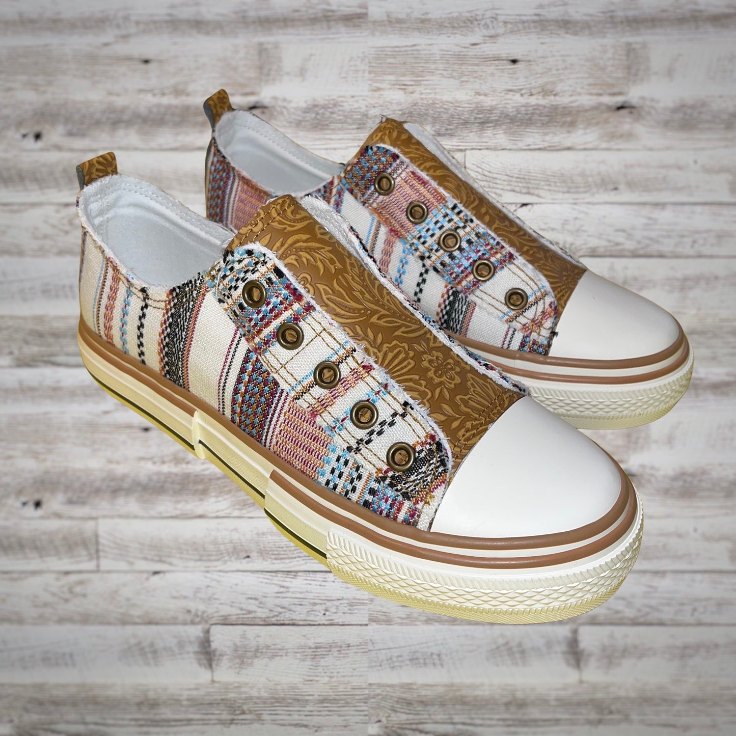 Very G Bohemian Tooled Leather Slip On Sneakers