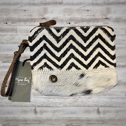 Myra Bag Bewilder Canvas and Calfhair Wristlet Pouch