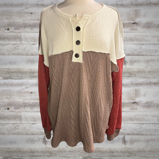 PLUS Cable Knit Henley Thermal in Rapsberry/Brown