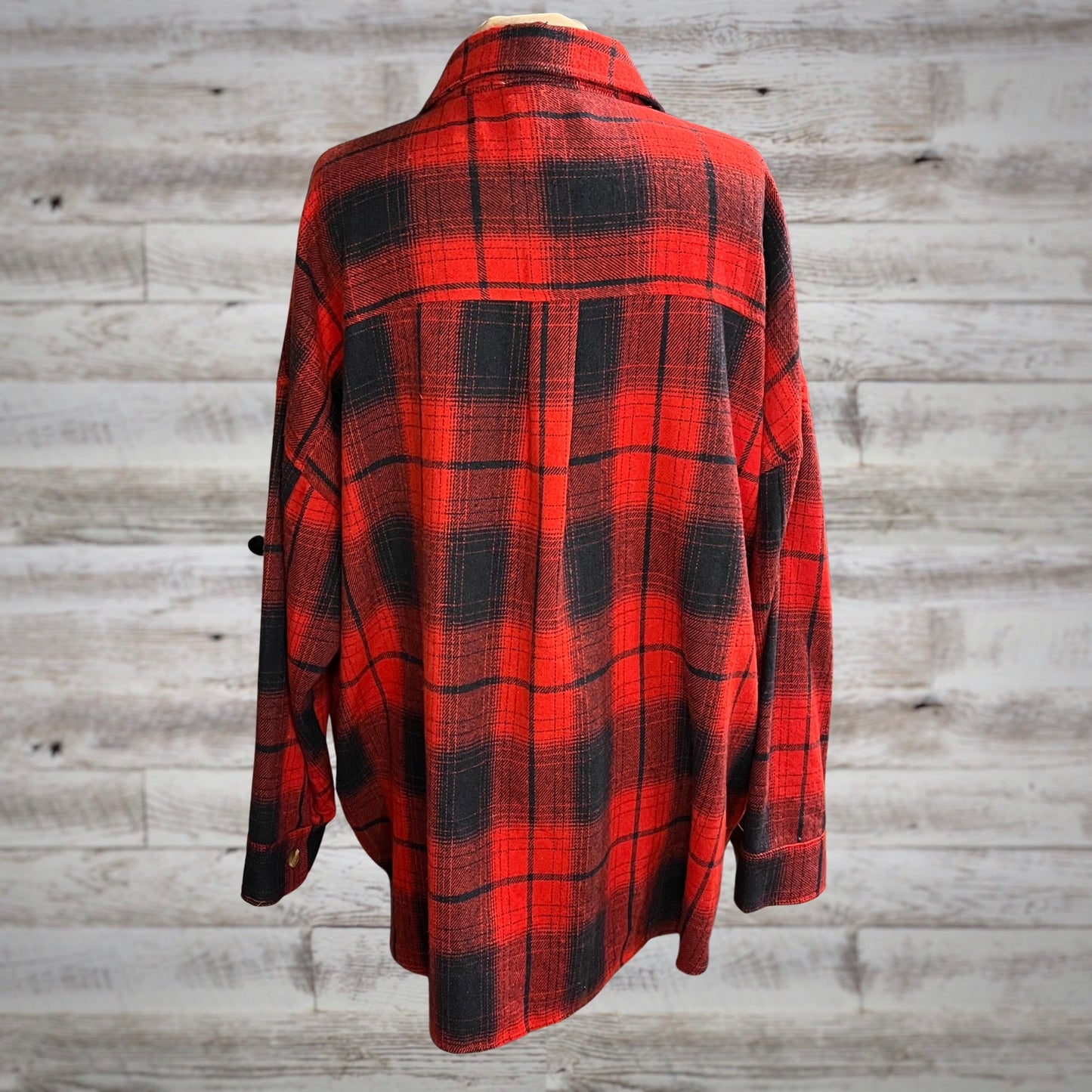 PLUS Midweight Plaid Flannel Shacket in Red/Navy