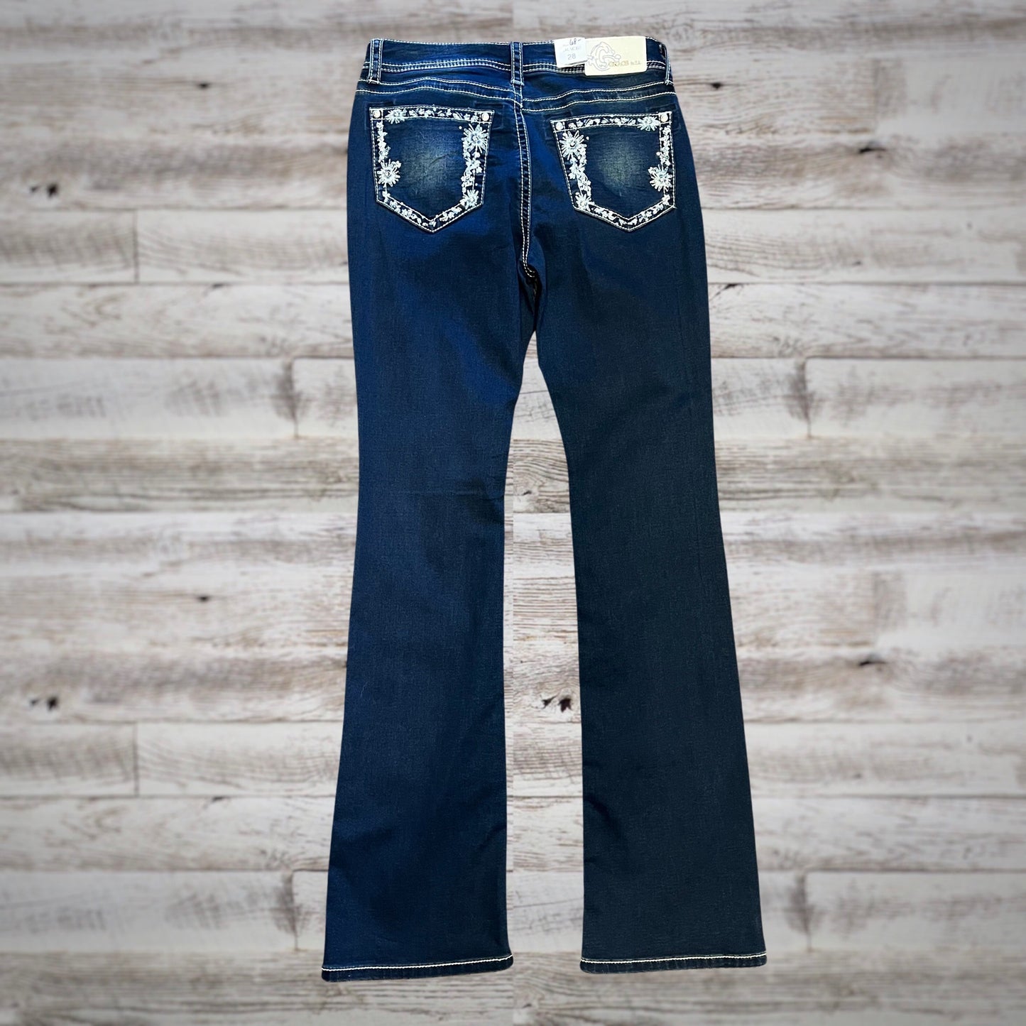 Grace in LA Easy Fit Embellished Bootcut Jeans in Dark Wash