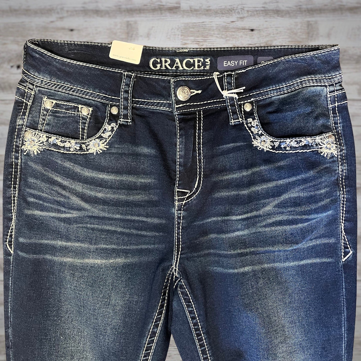 Grace in LA Easy Fit Embellished Bootcut Jeans in Dark Wash