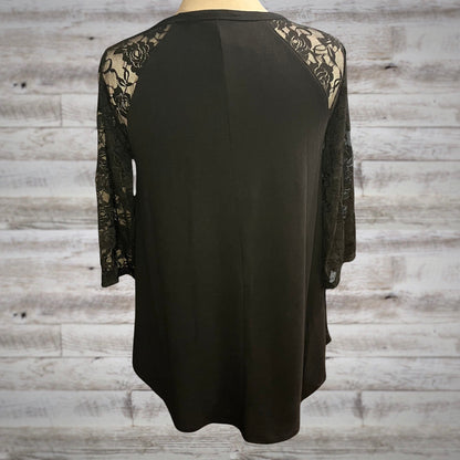 Sheer Lace Baseball Sleeve Tee in Black